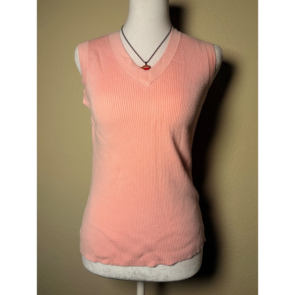 Y2K Merona Peach Pink Ribbed V-Neck Sleeveless Sweater Vest Top Womens Medium